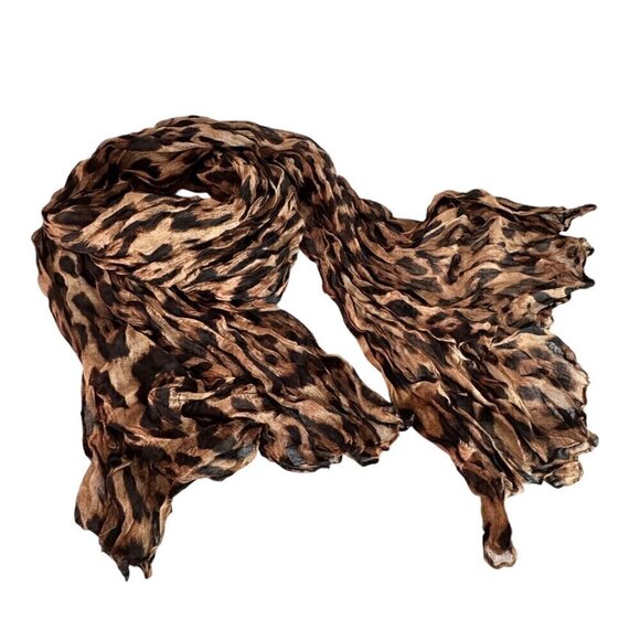 NEW Leopard Print Scarf Brown Black Crinkle Fabric Lightweight Animal Print - Picture 4 of 10